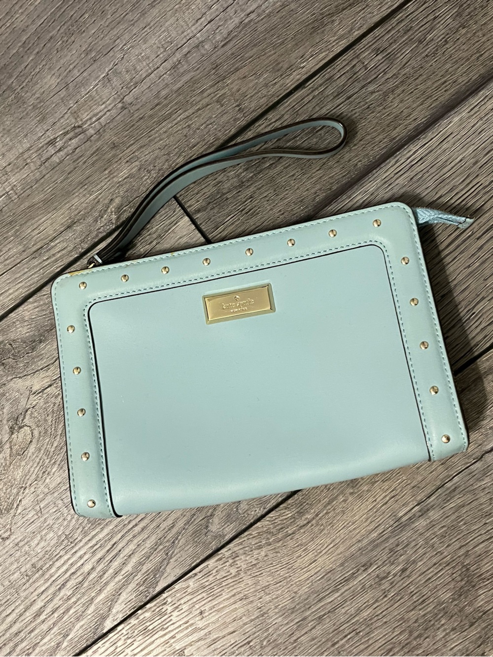 kate spade Mint turquoise and gold stud Wristlet Clutch
